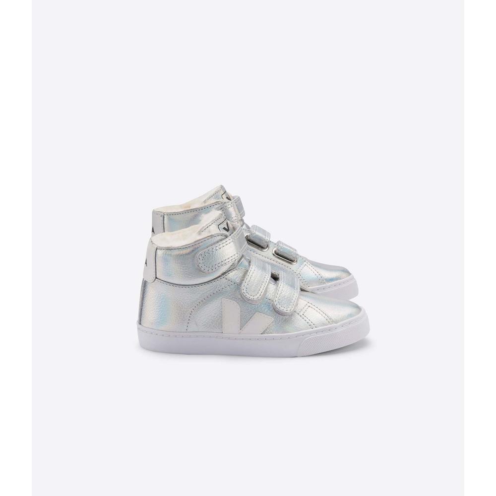 Veja ESPLAR MID FURED LEATHER Hoog Kinderen Silver/White | NL 693CTV